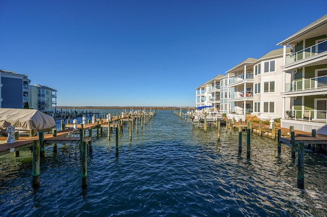 view of dock featuring a water view