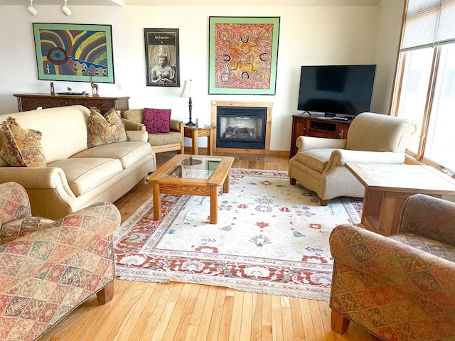 5108 Wildcat Ln, Chincoteague, VA 23336 - living area featuring hardwood / wood-style flooring and a glass covered fireplace