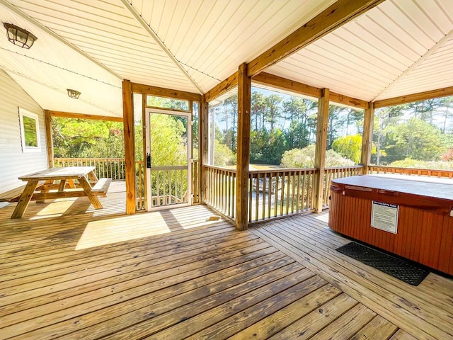5108 Wildcat Ln, Chincoteague, VA 23336 - wooden terrace featuring a hot tub