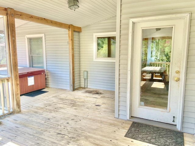5108 Wildcat Ln, Chincoteague, VA 23336 - wooden terrace with a hot tub