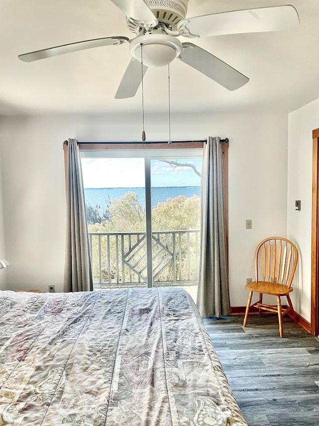 5108 Wildcat Ln, Chincoteague, VA 23336 - bedroom with access to outside, wood finished floors, and a ceiling fan