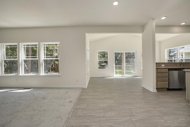 interior space featuring lofted ceiling