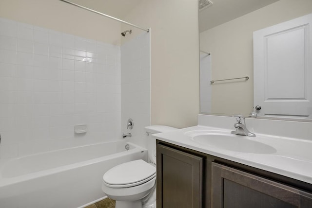 full bathroom featuring vanity,  shower combination, and toilet