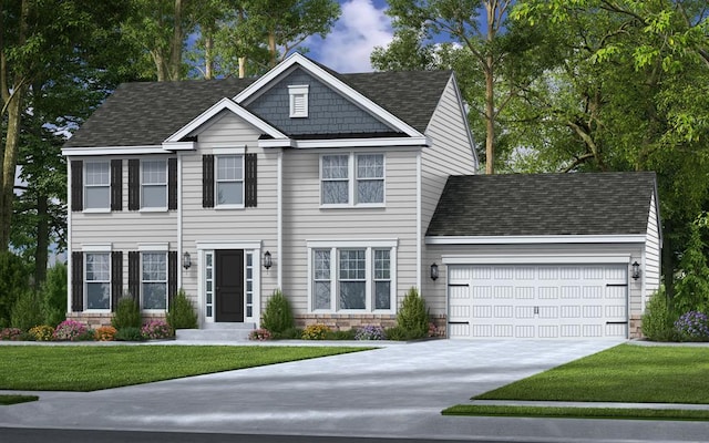 view of front of home with a garage and a front yard