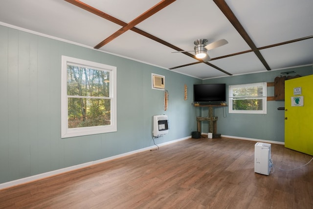 10388 Highland Ct, Exmore, VA 23350 - unfurnished living room with heating unit, a ceiling fan, and wood finished floors