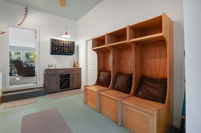 mudroom with ceiling fan