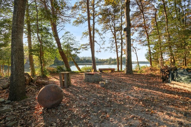 view of yard with a water view