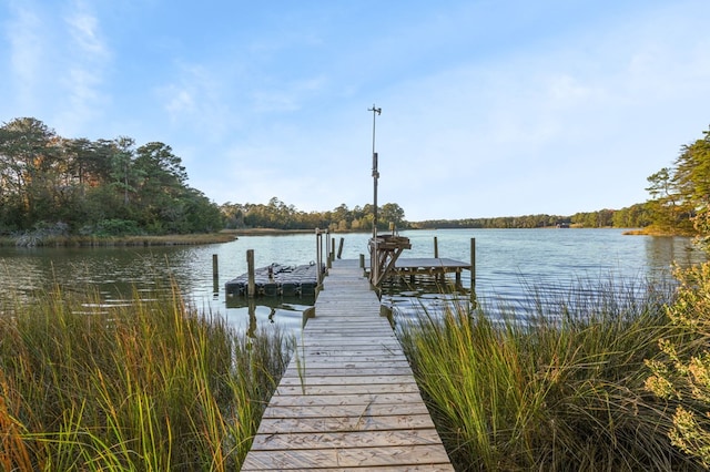 view of dock with a water view