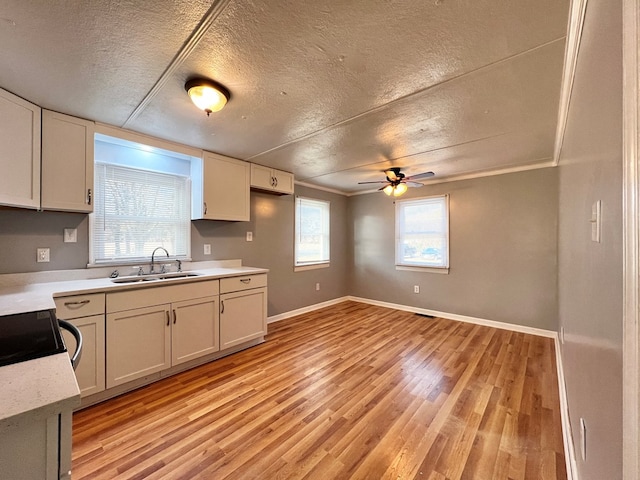 kitchen featuring sink, white cabinets, and light wood-type flooring