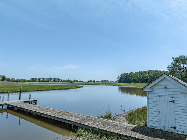 dock area with a water view