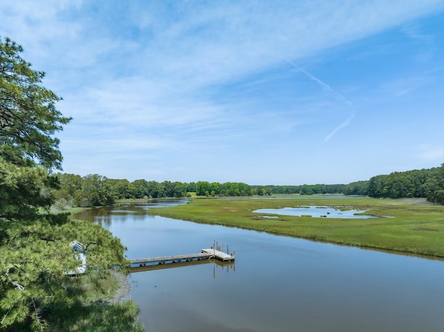 property view of water with a dock