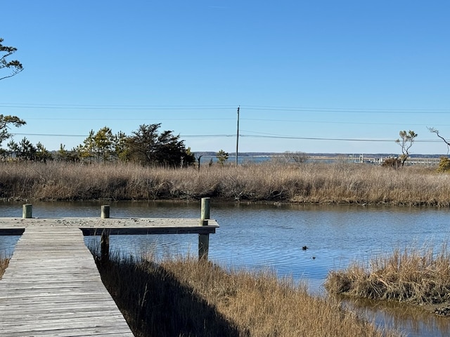 view of dock with a water view