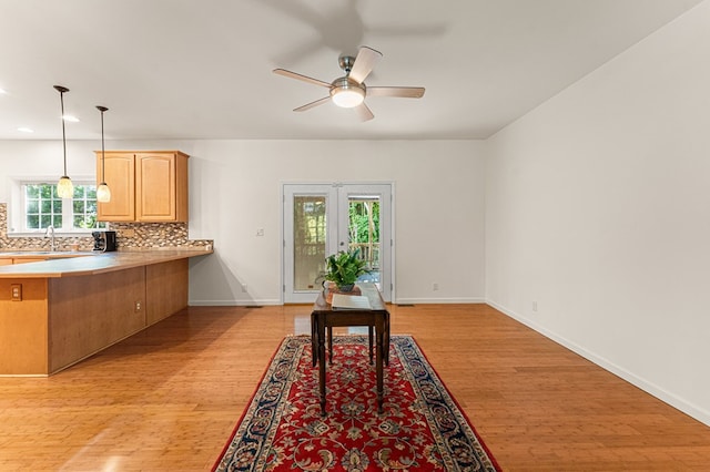 9333 Red Bank Rd, Nassawadox, VA 23413 - dining room featuring ceiling fan, light wood-type flooring, baseboards, and recessed lighting