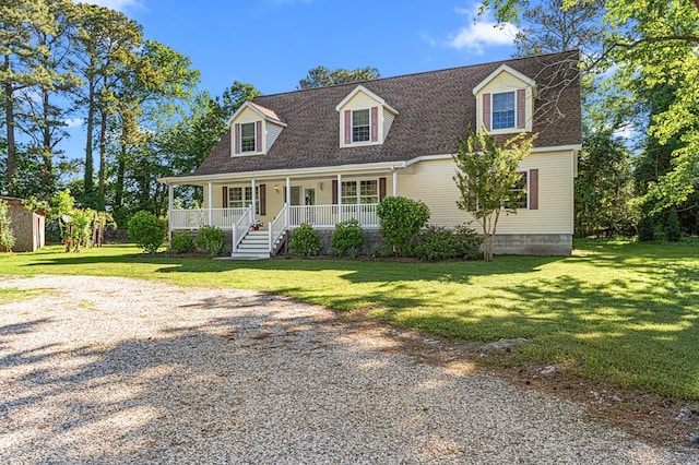 9333 Red Bank Rd, Nassawadox, VA 23413 - cape cod home featuring a porch, a front lawn, and roof with shingles