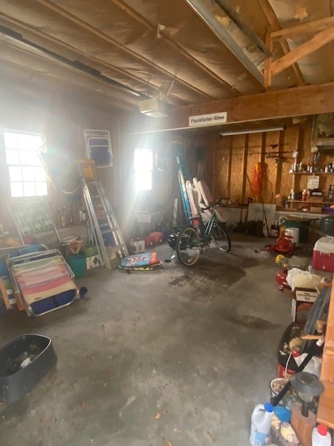 basement with a workshop area