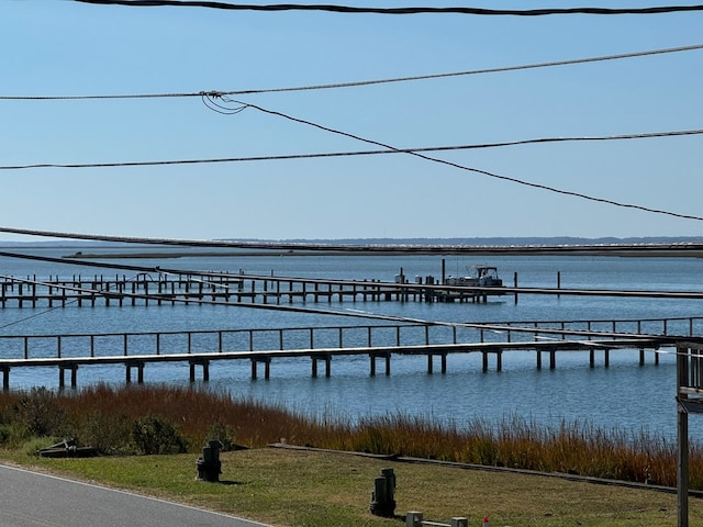 view of dock with a water view