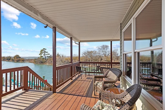 deck with a water view