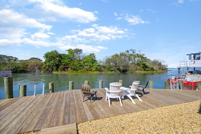 view of dock with a water view