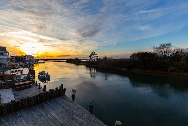 dock area featuring a water view