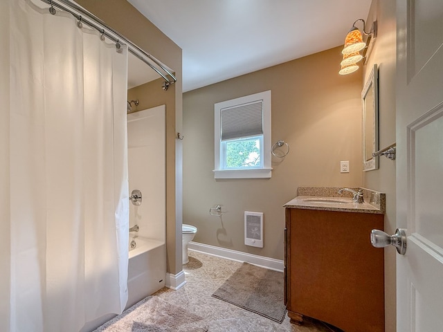 510 Plum St, Cape Charles, VA 23310 - full bathroom featuring shower / bath combo, vanity, heating unit, toilet, and baseboards