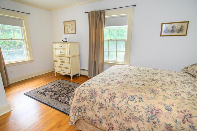 86 Market St, Onancock, VA 23417 - bedroom with wood finished floors, baseboard heating, crown molding, and baseboards