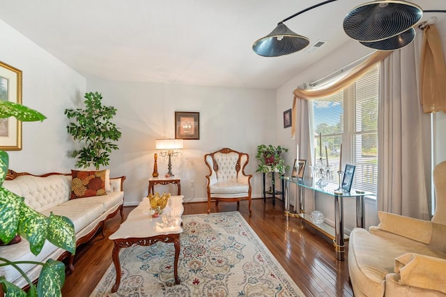 living area with dark hardwood / wood-style floors