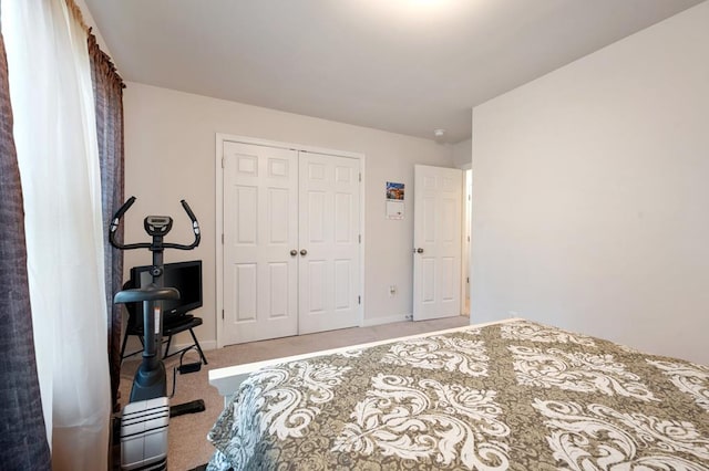 bedroom featuring carpet and a closet