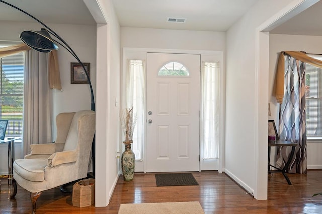 entrance foyer with dark hardwood / wood-style flooring and plenty of natural light