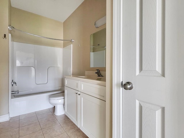 full bathroom featuring tile patterned flooring, vanity,  shower combination, and toilet