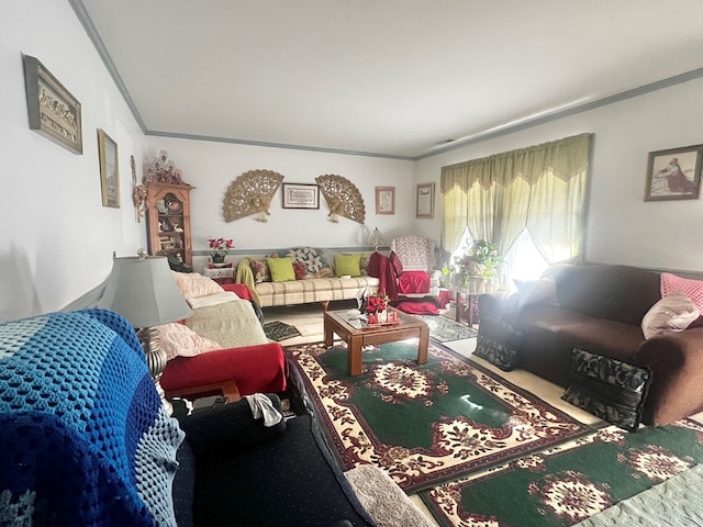 living room featuring ornamental molding