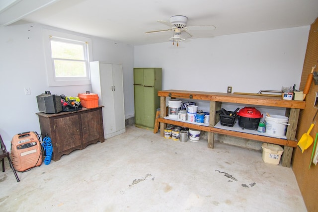 interior space featuring ceiling fan