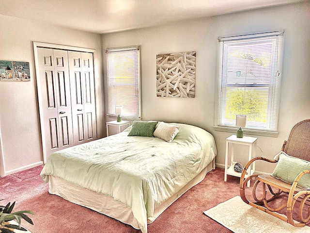 bedroom with carpet and a closet