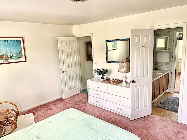 bedroom featuring light colored carpet