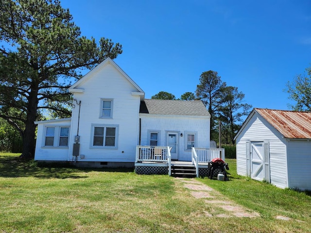 20164 Deep Creek Rd, Onancock, VA 23417 - back of house with a deck, a lawn, and crawl space