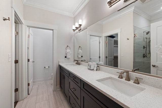 199 Old Course Loop, Cape Charles, VA 23310 - full bath featuring crown molding, a sink, double vanity, and a stall shower