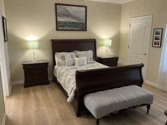 bedroom with light hardwood / wood-style flooring