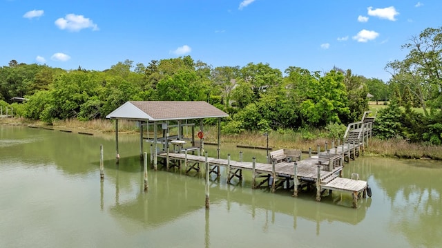 5457 Bayford Rd, Eastville, VA 23354 - dock area with a water view, boat lift, and a forest view