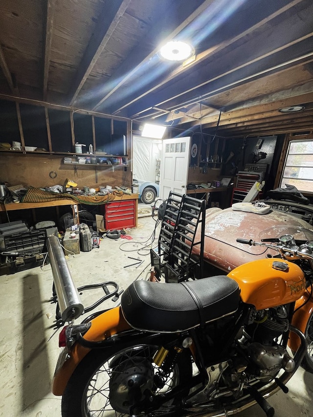 basement featuring a workshop area