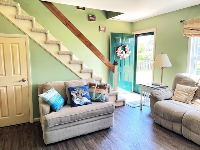 living room with hardwood / wood-style flooring