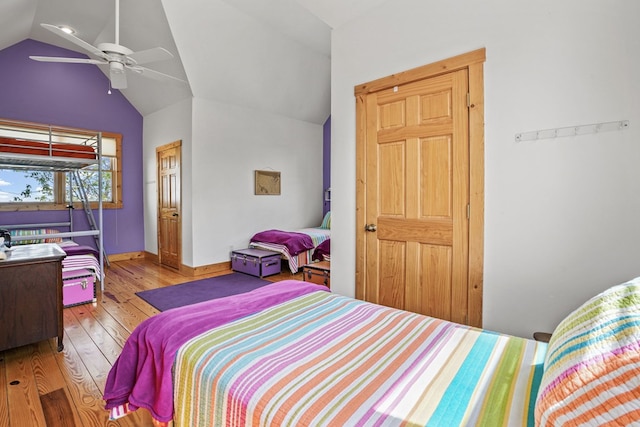 5095 Blake Point Rd, Chincoteague, VA 23336 - bedroom with lofted ceiling, light wood-type flooring, and ceiling fan