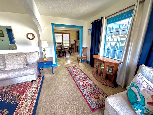 6136 Maddox Blvd, Chincoteague, VA 23336 - carpeted living area with a textured ceiling