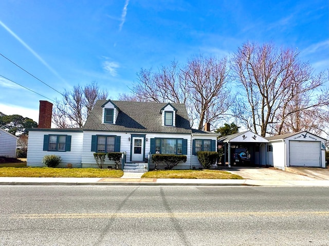 6136 Maddox Blvd, Chincoteague, VA 23336 - cape cod house with an outbuilding, a garage, driveway, and roof with shingles