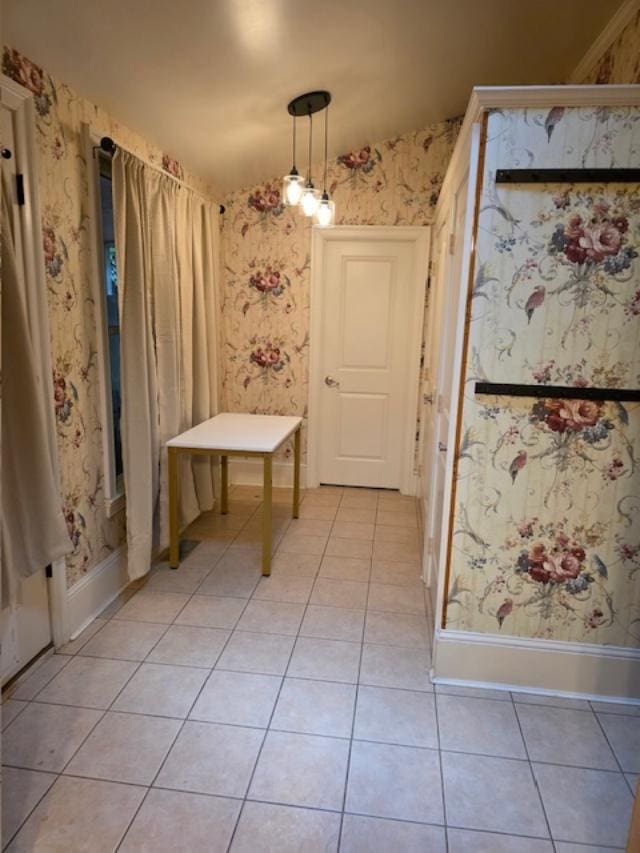 12 Justis St, Onancock, VA 23417 - bathroom with wallpapered walls, tile patterned flooring, and baseboards
