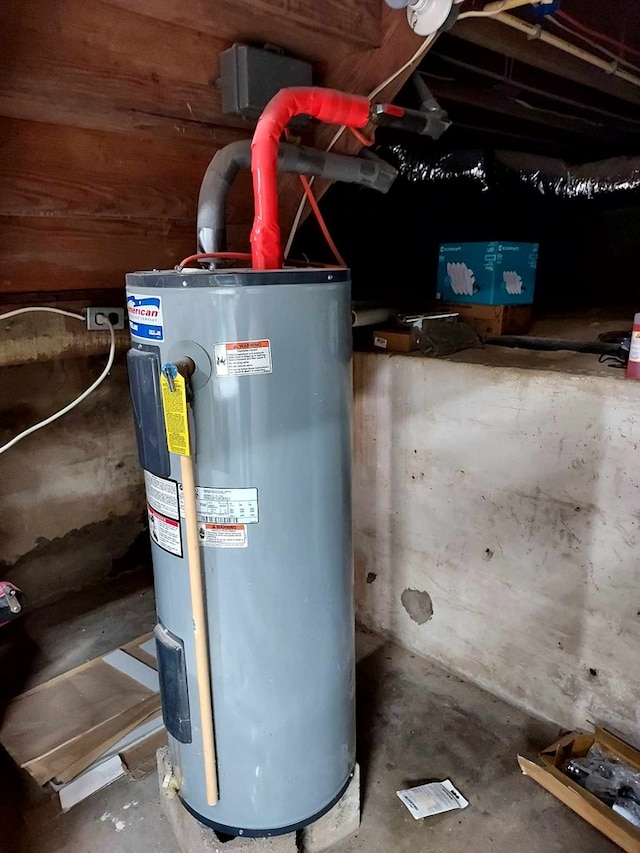 utility room featuring water heater