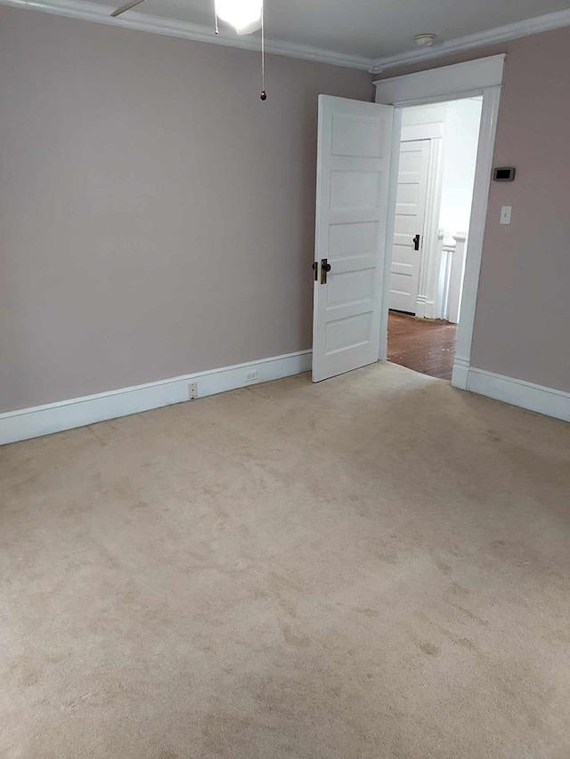 carpeted empty room with ornamental molding