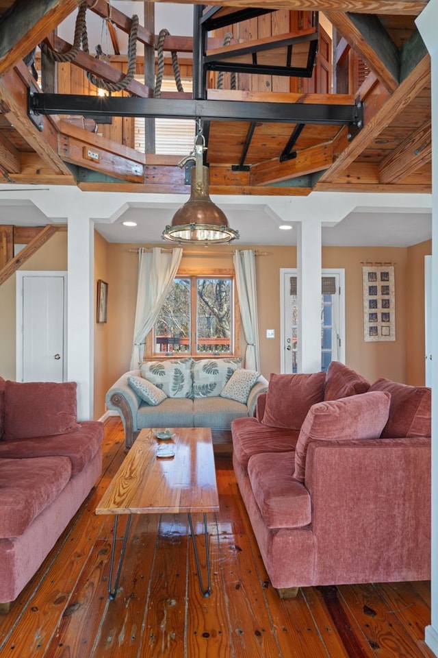 living room with dark wood-type flooring