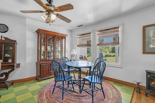 28099 Harborton Rd, Harborton, VA 23389 - dining room featuring baseboards and a ceiling fan