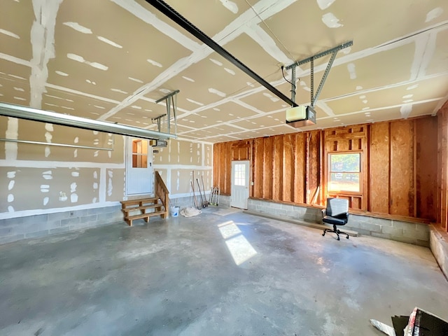 garage with a garage door opener