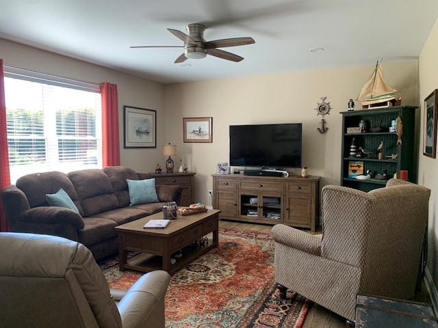 living room with ceiling fan