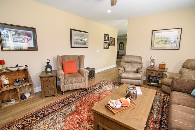 2265 Yardarm Dr, Greenbackville, VA 23356 - living area with a ceiling fan, baseboards, recessed lighting, and wood finished floors